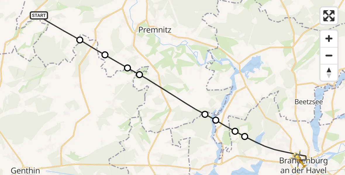 Flugroute Rettungshubschrauber Milower Land - Brandenburg an der Havel, 12 Mai 2026, 18:24