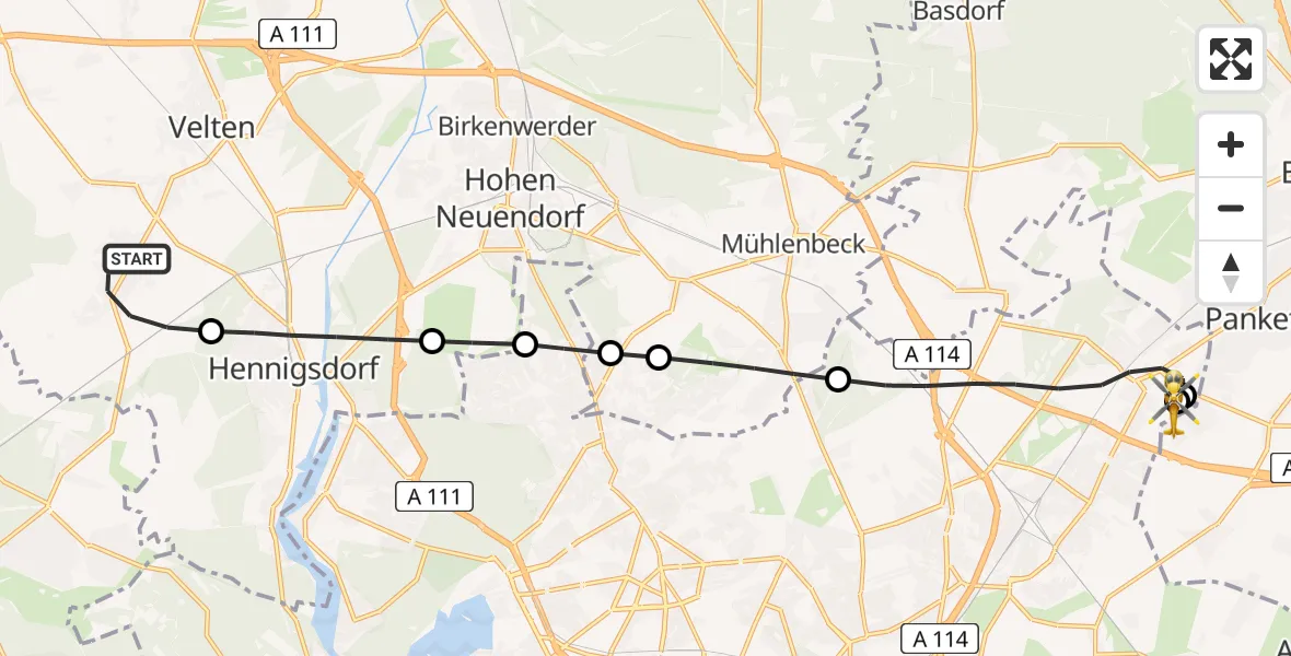 Flugroute Rettungshubschrauber Oberkrämer - Helios Clinic Berlin-Buch, 12 Mai 2026, 18:43