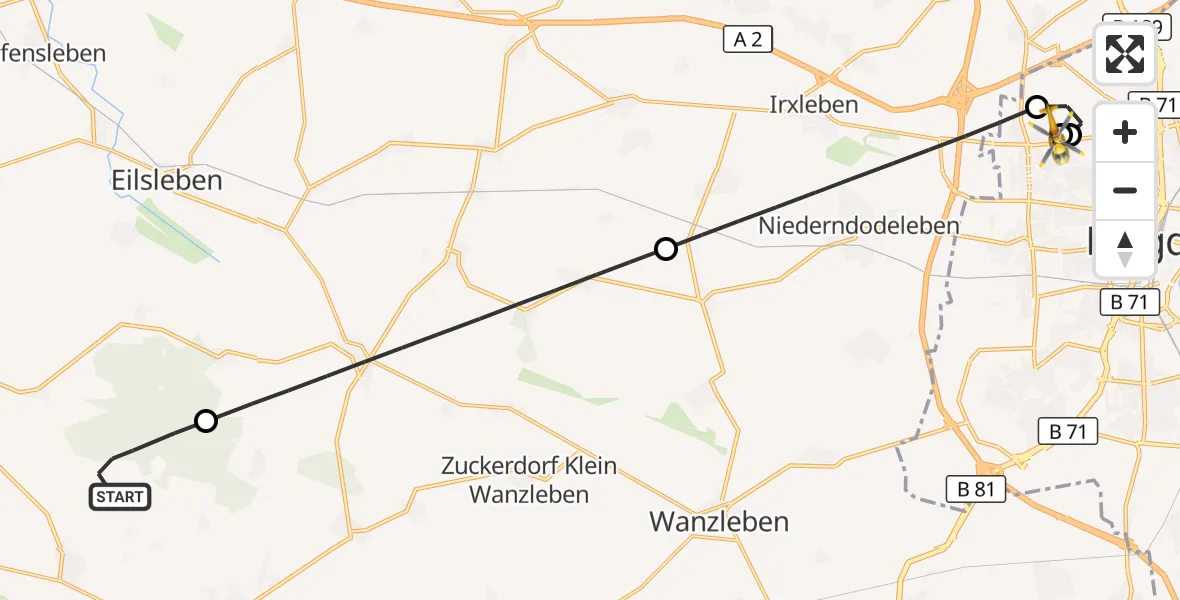 Flugroute Rettungshubschrauber Oschersleben (Bode) - Magdeburg Hospital, 12 Mai 2026, 18:55