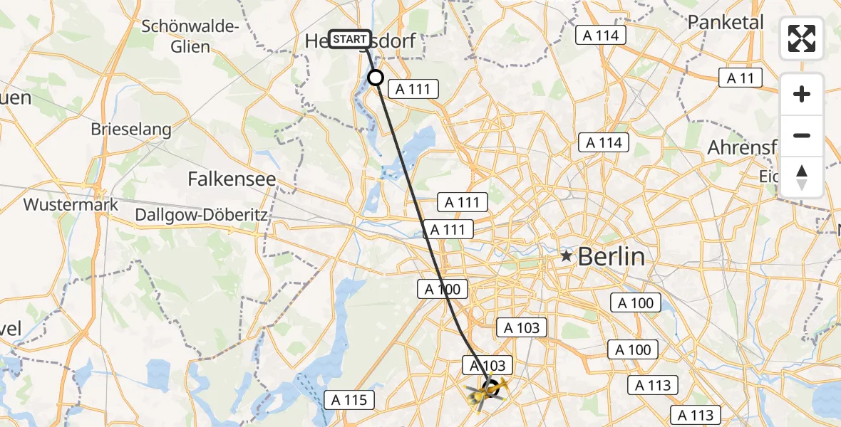 Flugroute Rettungshubschrauber Hennigsdorf - Charité Clinic Benjamin Franklin Campus, 12 Mai 2026, 18:58