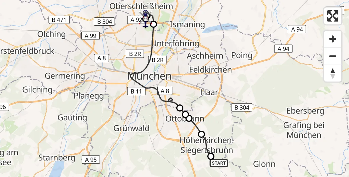 Flugroute Polizeihubschrauber Aying - Oberschleißheim, 12 Mai 2026, 18:59