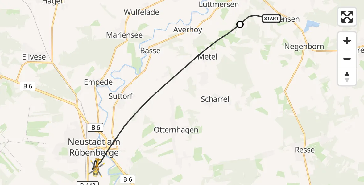 Flugroute Rettungshubschrauber Wedemark - Neustadt am Rübenberge, 12 Mai 2026, 19:03