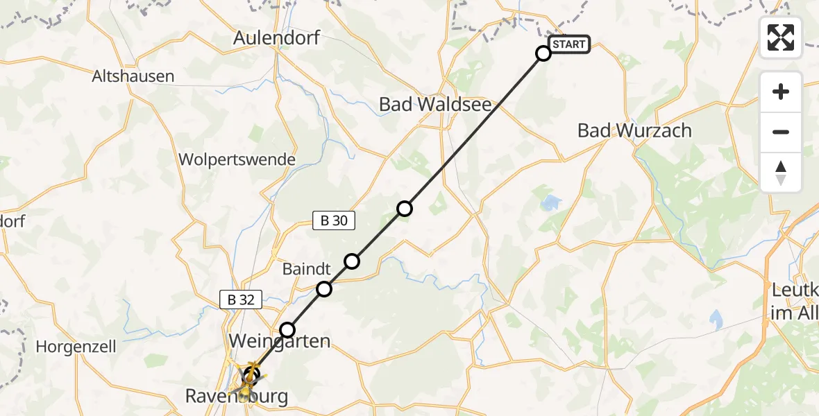 Flugroute Rettungshubschrauber Bad Wurzach - Sankt Elisabeth Hospital, 12 Mai 2026, 19:16