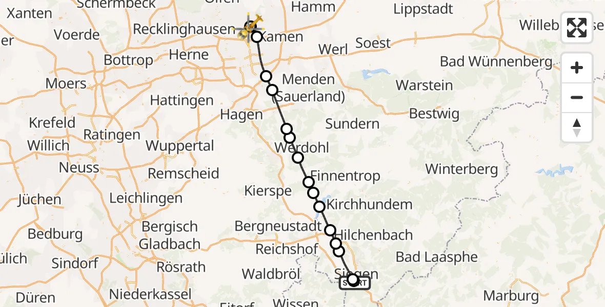Flugroute Rettungshubschrauber Evangelisches Jung-Stilling Hospital - Sankt Marien Hospital, 12 Mai 2026, 19:32