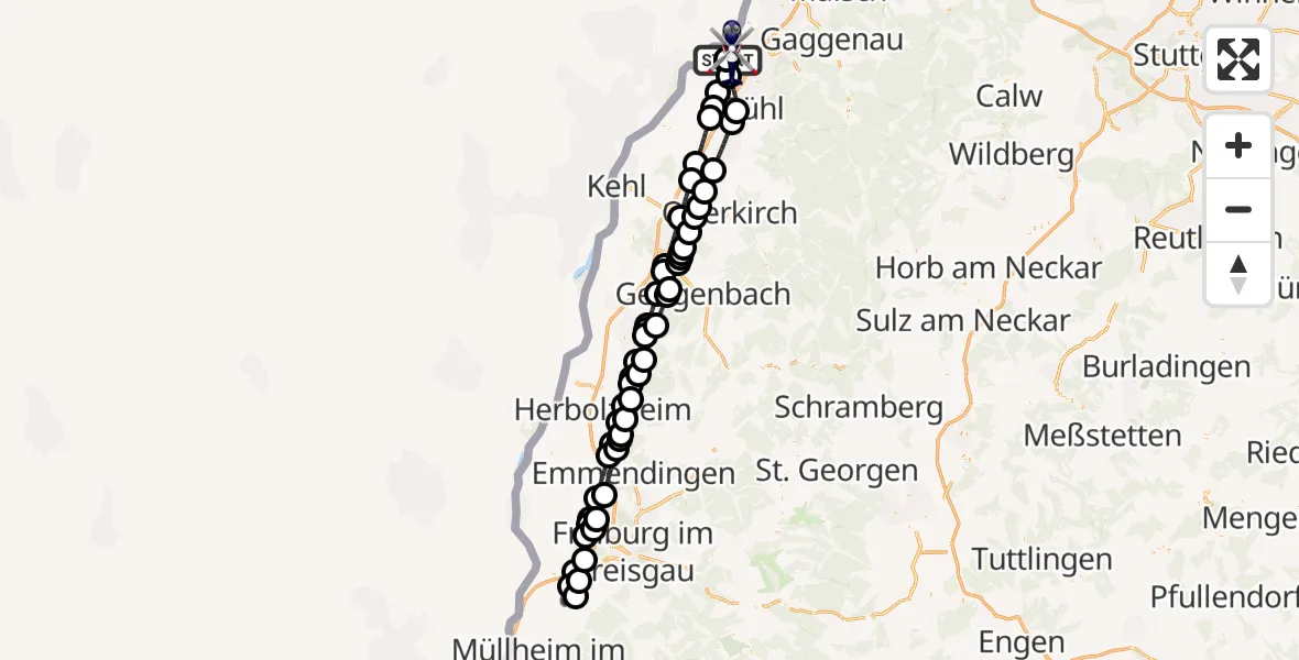 Flugroute Polizeihubschrauber Karlsruhe Baden-Baden Flughafen - Karlsruhe Baden-Baden Flughafen, 12 Mai 2026, 20:12