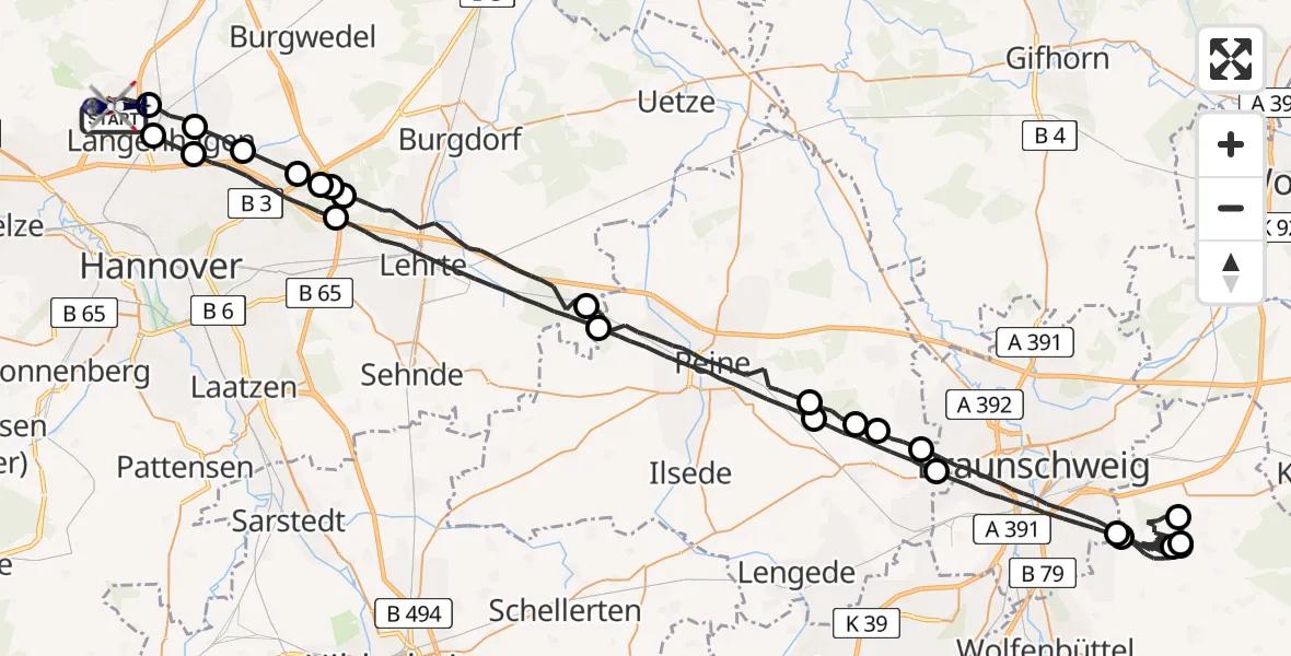 Flugroute Polizeihubschrauber Flughafen Hannover - Flughafen Hannover, 12 Mai 2026, 21:29