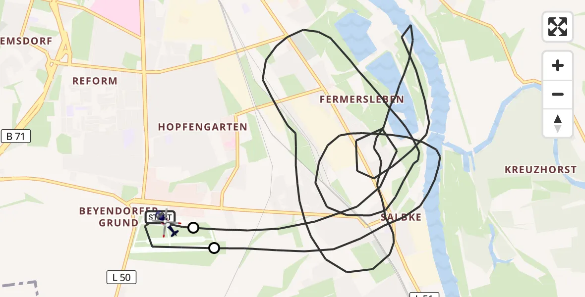 Flugroute Polizeihubschrauber Magdeburg City Flugplatz - Magdeburg City Flugplatz, 12 Mai 2026, 21:44