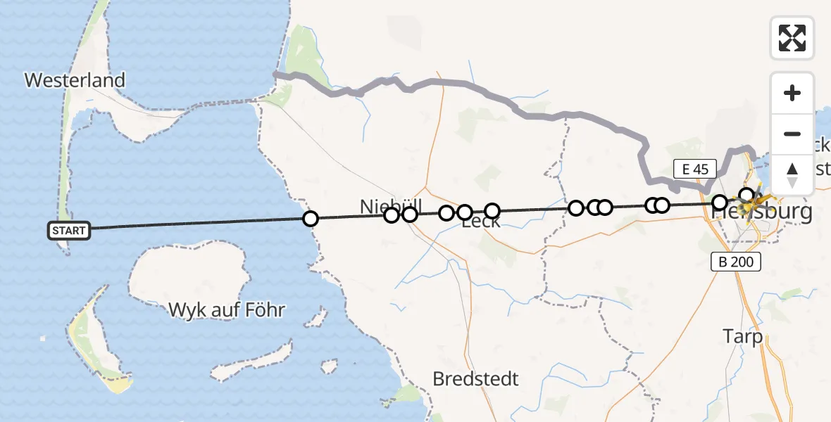 Flugroute Rettungshubschrauber Hörnum (Sylt) - Flensburg, 12 Mai 2026, 21:50