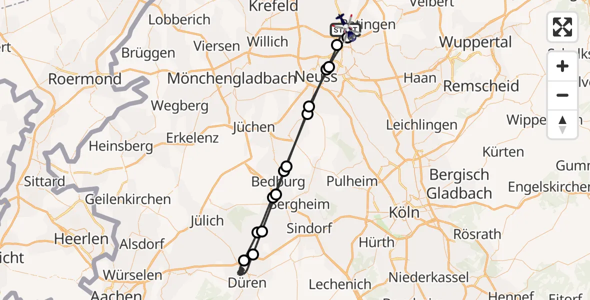 Flugroute Polizeihubschrauber Düsseldorf Flughafen - Düsseldorf Flughafen, 13 Mai 2026, 00:11