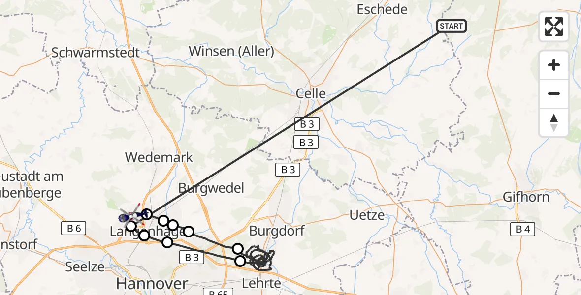 Flugroute Polizeihubschrauber Steinhorst - Flughafen Hannover, 13 Mai 2026, 01:22