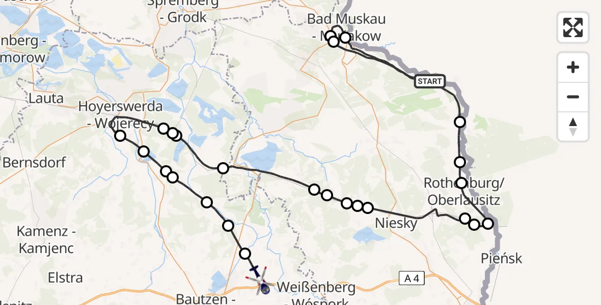 Flugroute Polizeihubschrauber Krauschwitz i.d.O.L. - Malschwitz, 13 Mai 2026, 02:05