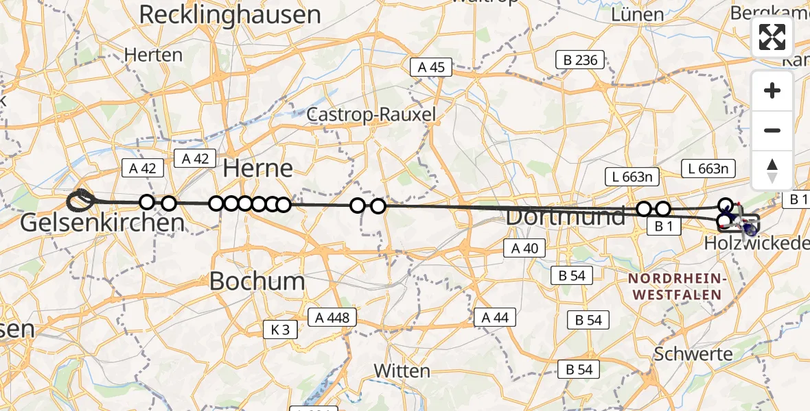 Flugroute Polizeihubschrauber Dortmund Flughafen - Dortmund Flughafen, 13 Mai 2026, 04:31