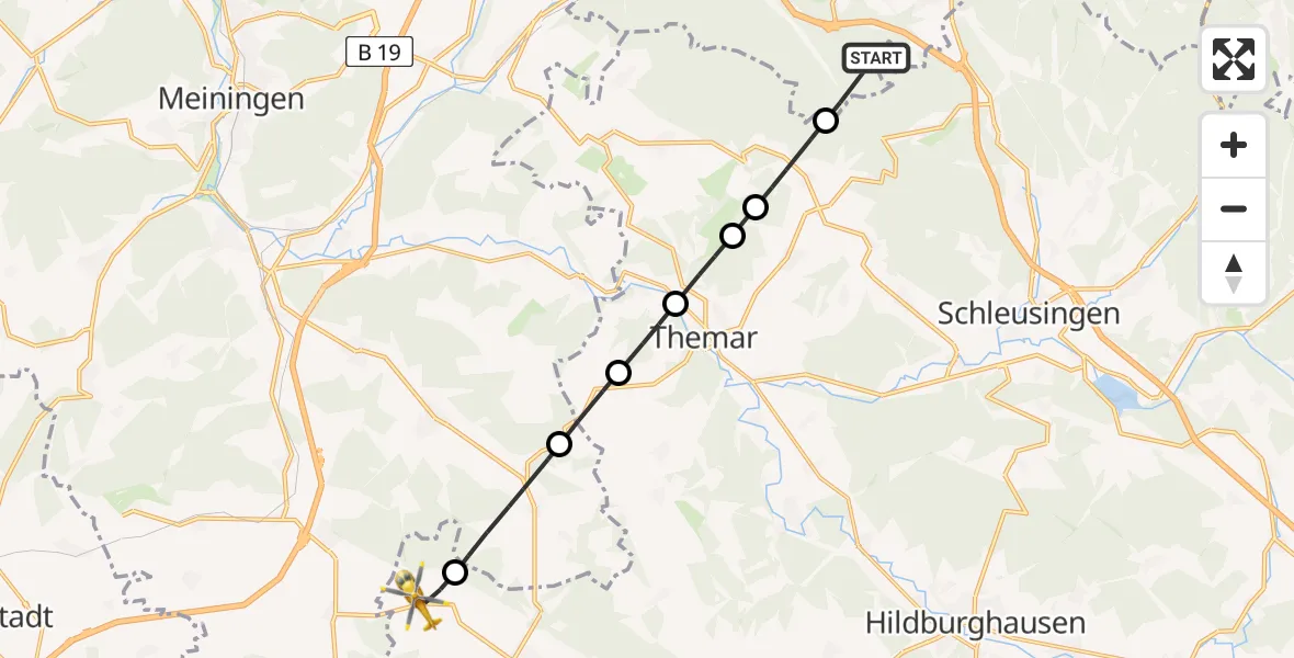 Flugroute Rettungshubschrauber Suhl - Römhild, 13 Mai 2026, 05:37