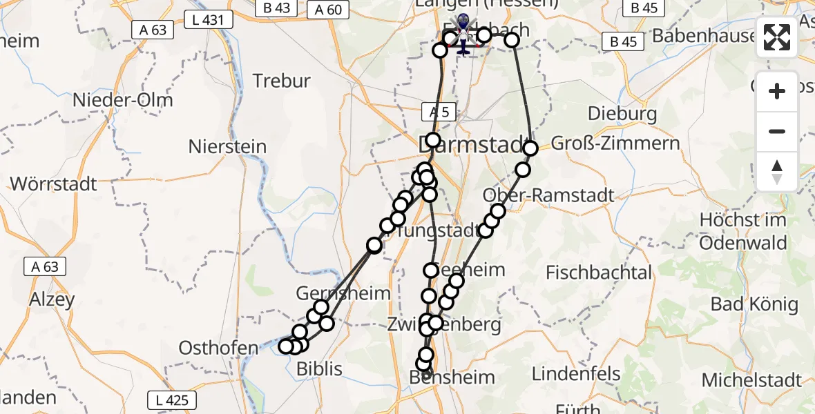 Flugroute Polizeihubschrauber Flughafen Frankfurt-Egelsbach - Flughafen Frankfurt-Egelsbach, 13 Mai 2026, 05:59