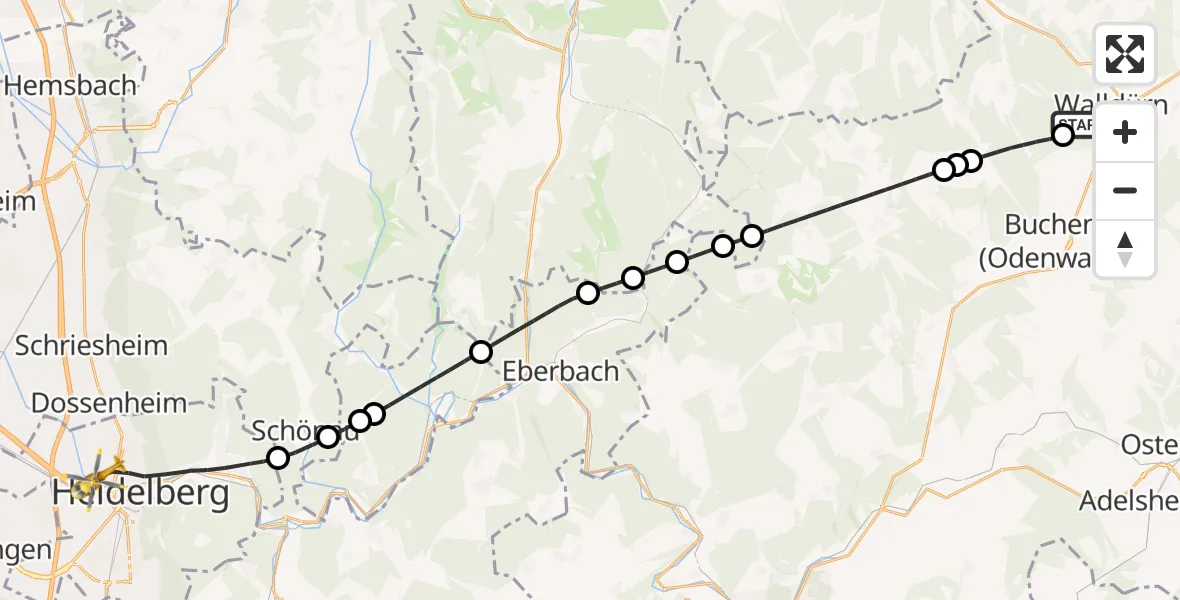Flugroute Rettungshubschrauber Walldürn - Heidelberg, 13 Mai 2026, 06:14