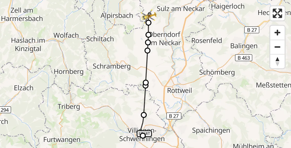 Flugroute Rettungshubschrauber DRF Air Rescue Station Villingen-Schwenningen Hubschrauberlandeplatz (Christoph 11) - Dornhan, 13 Mai 2026, 06:15