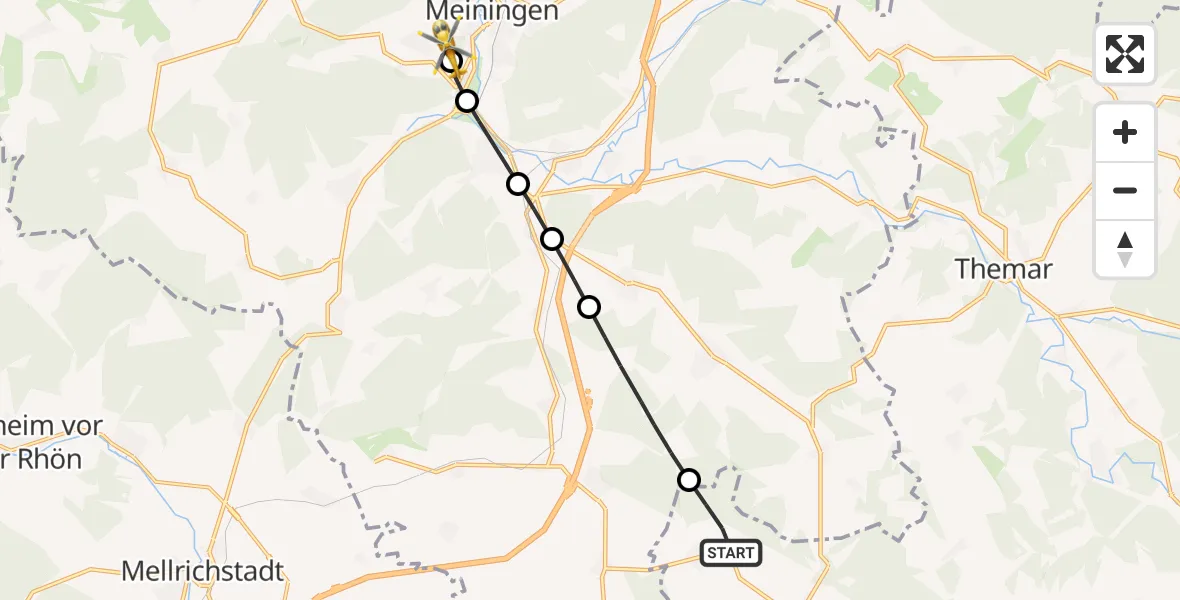 Flugroute Rettungshubschrauber Römhild - Helios Clinic Meiningen, 13 Mai 2026, 06:17