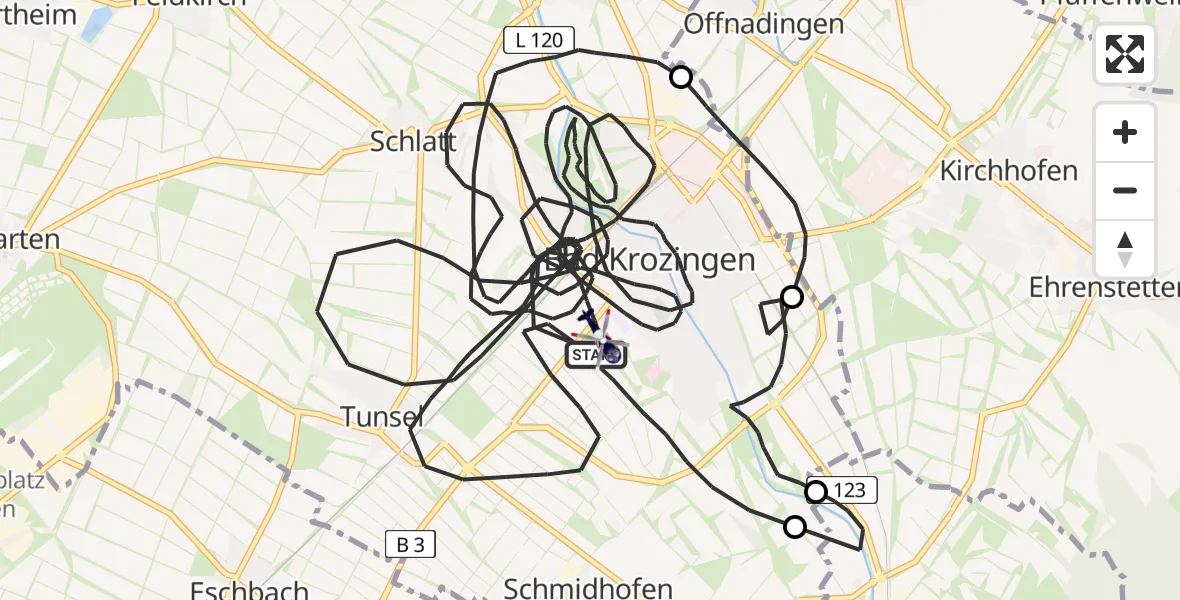 Flugroute Polizeihubschrauber Bad Krozingen - Bad Krozingen, 13 Mai 2026, 06:19