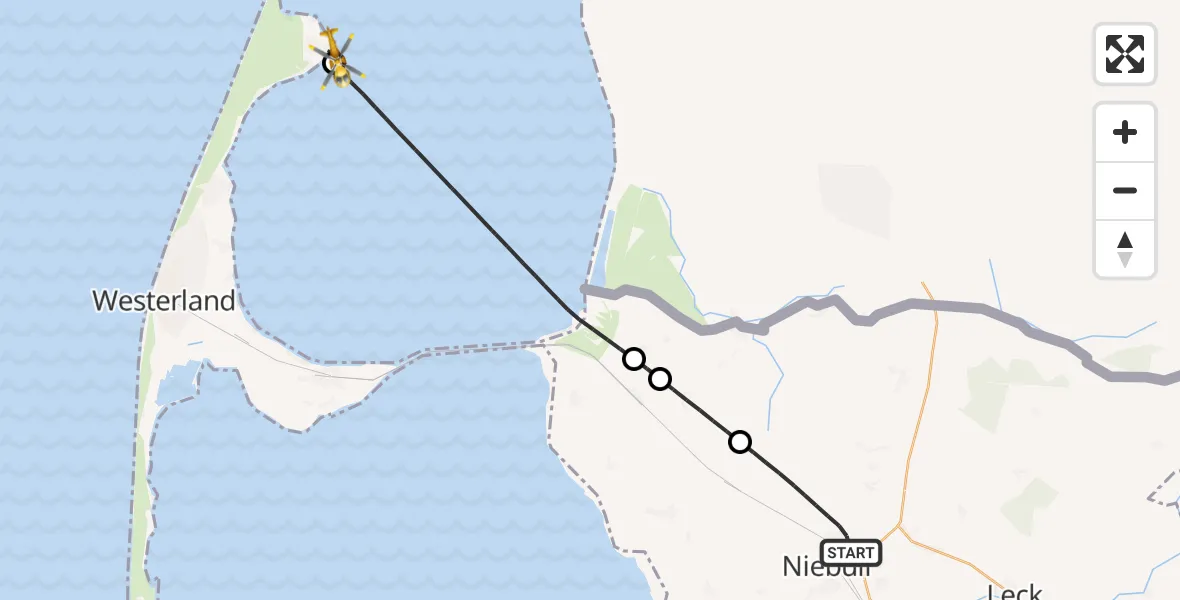 Flugroute Rettungshubschrauber Niebüll - List auf Sylt, 13 Mai 2026, 06:51