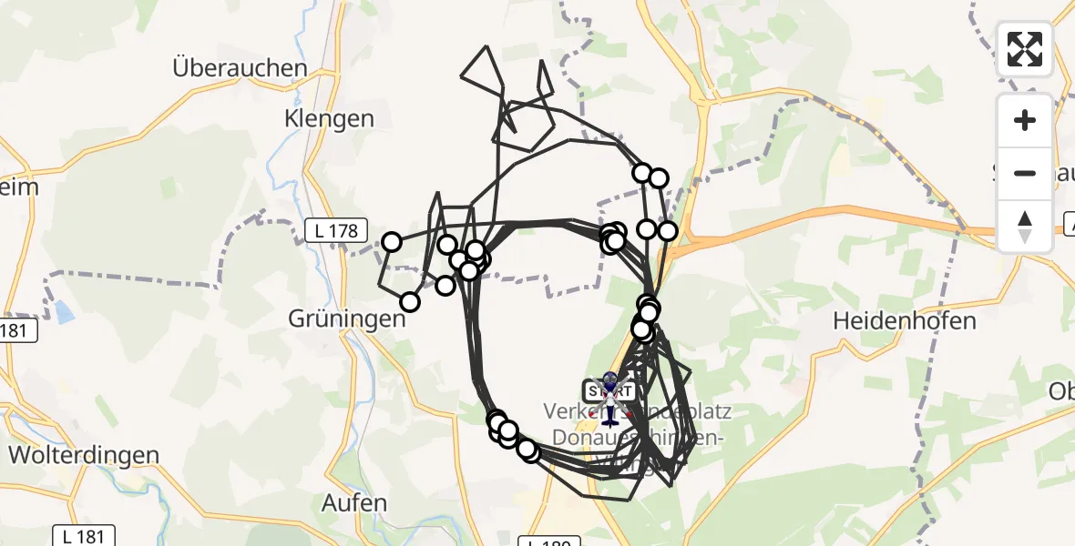 Flugroute Polizeihubschrauber Donaueschingen-Villingen Flugplatz - Donaueschingen-Villingen Flugplatz, 13 Mai 2026, 06:58