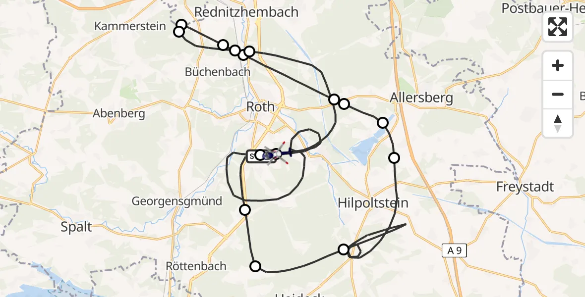 Flugroute Polizeihubschrauber Roth - Flugplatz Roth, 13 Mai 2026, 07:02