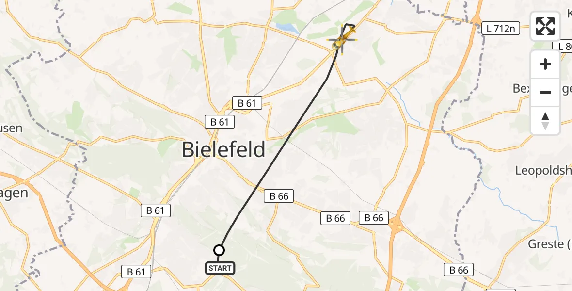 Flugroute Rettungshubschrauber Luftrettungszentrum Bielefeld - Bielefeld, 13 Mai 2026, 07:09