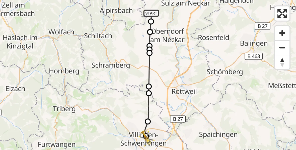 Flugroute Rettungshubschrauber Dornhan - DRF Air Rescue Station Villingen-Schwenningen Hubschrauberlandeplatz (Christoph 11), 13 Mai 2026, 07:15