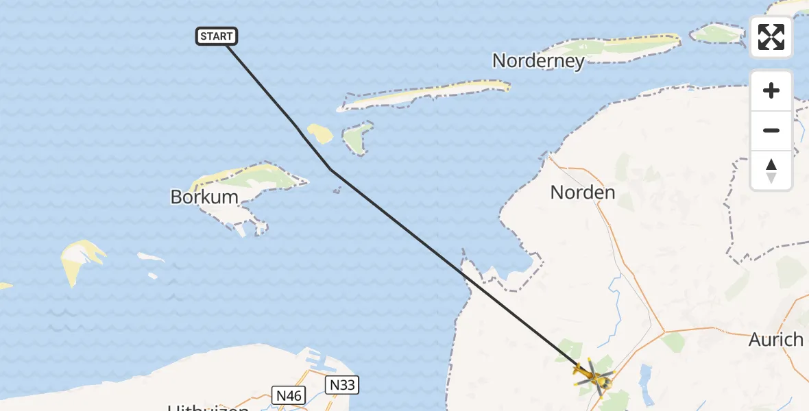 Flugroute Ambulanzhubschrauber Noordzee - Hinte, 13 Mai 2026, 07:17