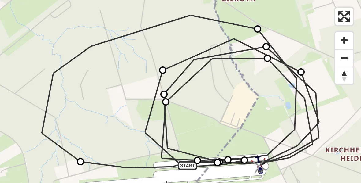 Flugroute Polizeihubschrauber Dinslaken-Schwarze Heide Flugplatz - Bottrop, 13 Mai 2026, 07:18