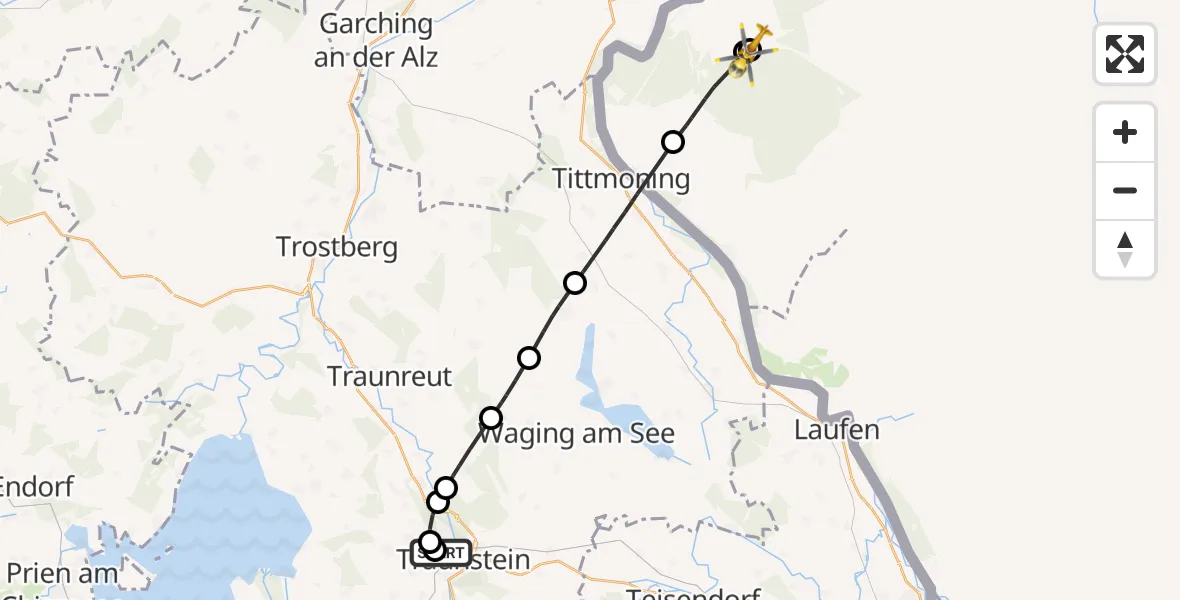 Flugroute Rettungshubschrauber Traunstein Hospital - Duttendorf, 13 Mai 2026, 07:29