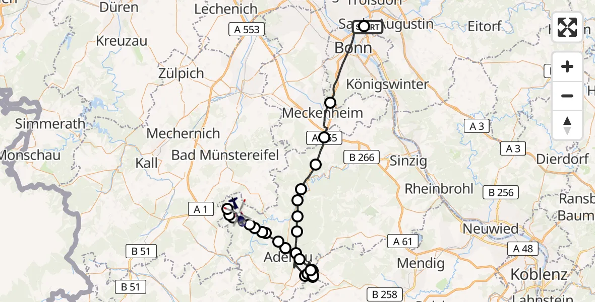 Flugroute Polizeihubschrauber Sankt Augustin - Hümmel, 13 Mai 2026, 07:31