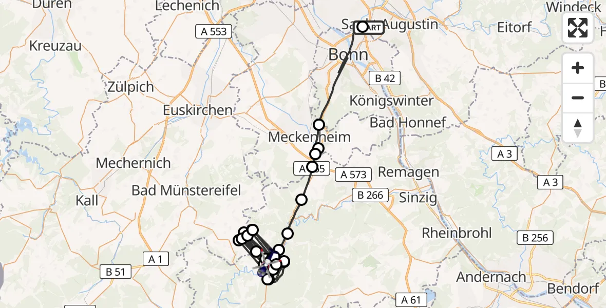 Flugroute Polizeihubschrauber Sankt Augustin - Hönningen, 13 Mai 2026, 07:37
