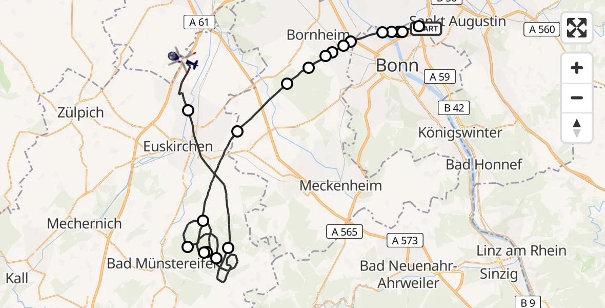 Flugroute Polizeihubschrauber Sankt Augustin - Weilerswist, 13 Mai 2026, 07:37