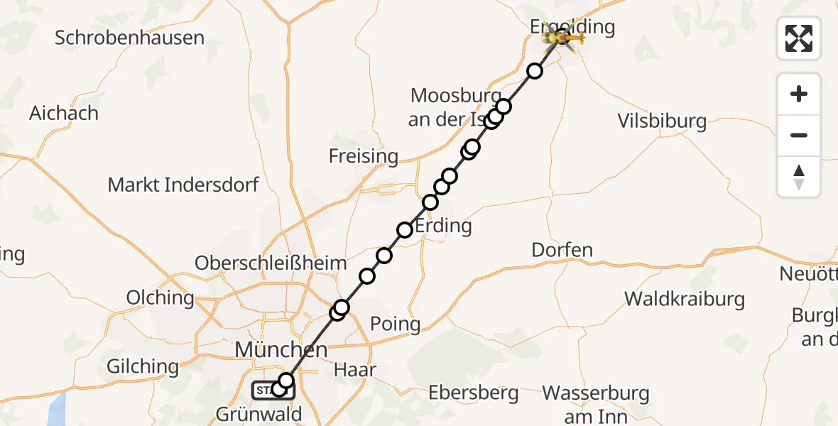 Flugroute Rettungshubschrauber ADAC Air Rescue Center Hubschrauberlandeplatz (Christoph 1) - Ergolding, 13 Mai 2026, 07:38