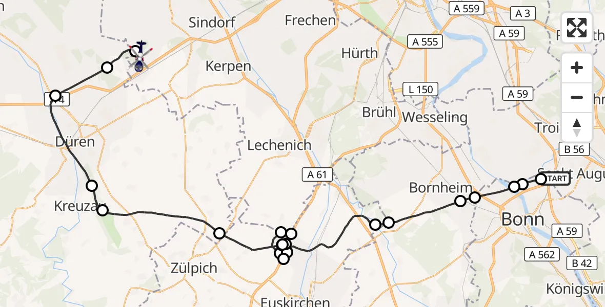 Flugroute Polizeihubschrauber Sankt Augustin - Kerpen, 13 Mai 2026, 07:44