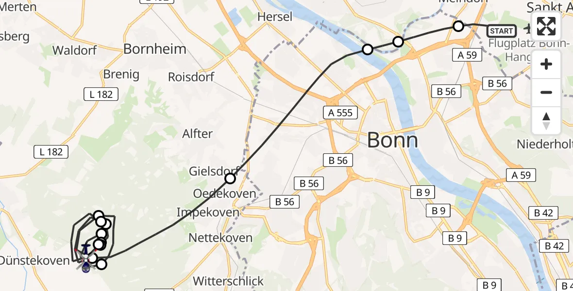 Flugroute Polizeihubschrauber Sankt Augustin - Swisttal, 13 Mai 2026, 07:46