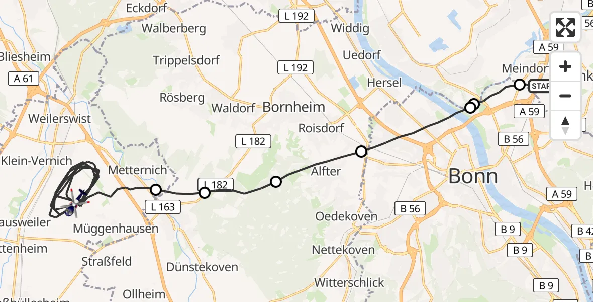 Flugroute Polizeihubschrauber Sankt Augustin - Weilerswist, 13 Mai 2026, 07:54