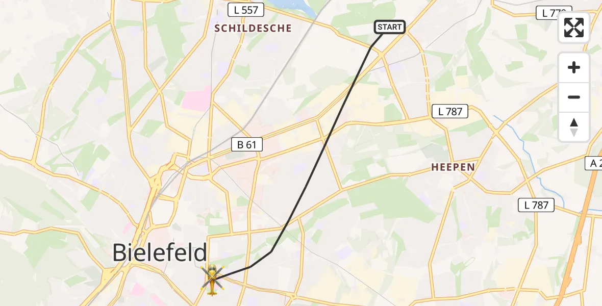 Flugroute Rettungshubschrauber Bielefeld - Bielefeld, 13 Mai 2026, 07:56