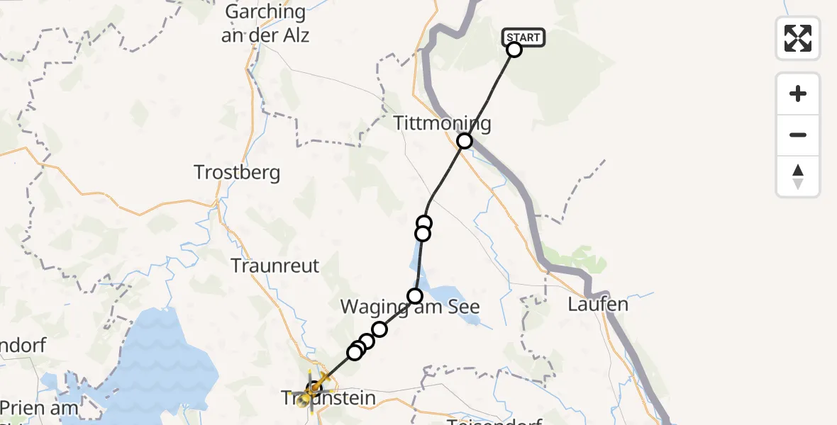 Flugroute Rettungshubschrauber Ach - Traunstein Hospital, 13 Mai 2026, 08:09