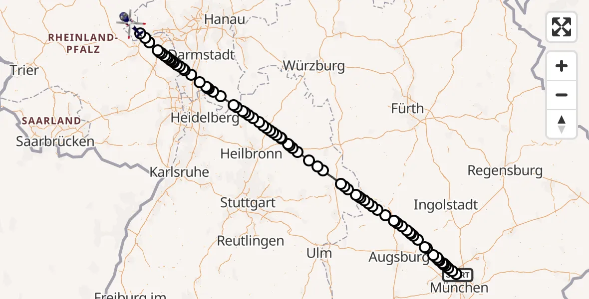 Flugroute Polizeihubschrauber Schleissheim Flugplatz - Lorch, 13 Mai 2026, 08:11