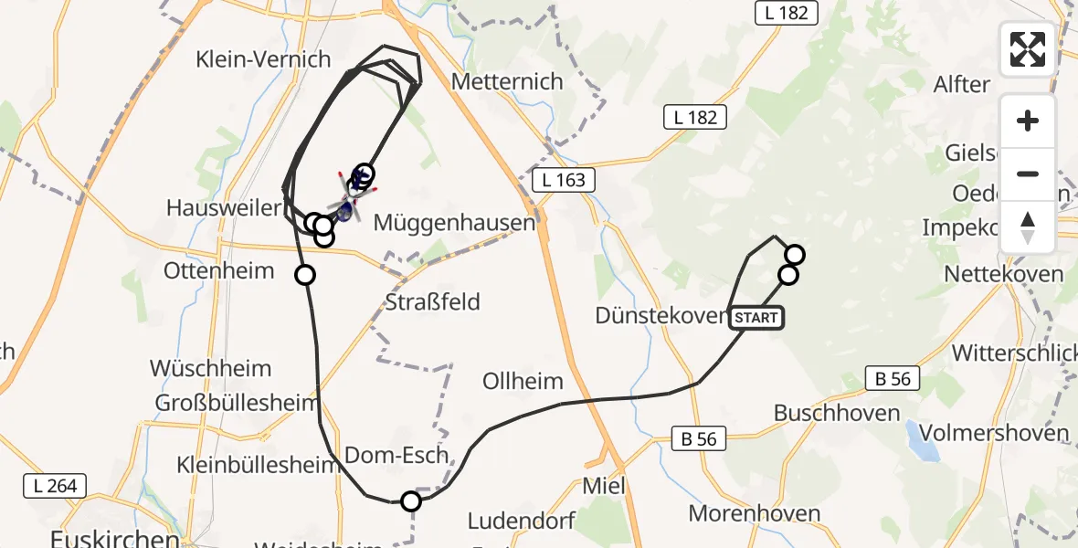Flugroute Polizeihubschrauber Swisttal - Weilerswist UL, 13 Mai 2026, 08:13
