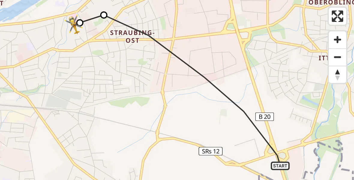 Flugroute Rettungshubschrauber Straubing - Sankt Elisabeth Hospital Straubing, 13 Mai 2026, 08:14