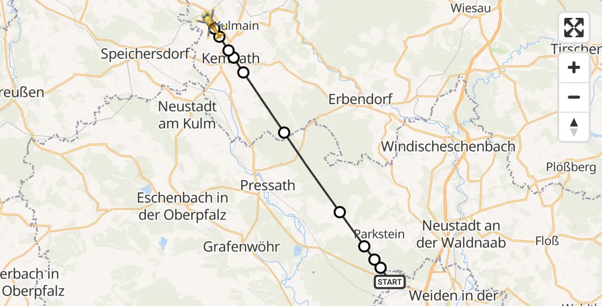 Flugroute Rettungshubschrauber Weiden i.d.OPf. - Immenreuth, 13 Mai 2026, 08:23