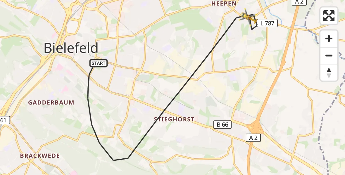 Flugroute Rettungshubschrauber Bielefeld - Bielefeld, 13 Mai 2026, 08:26