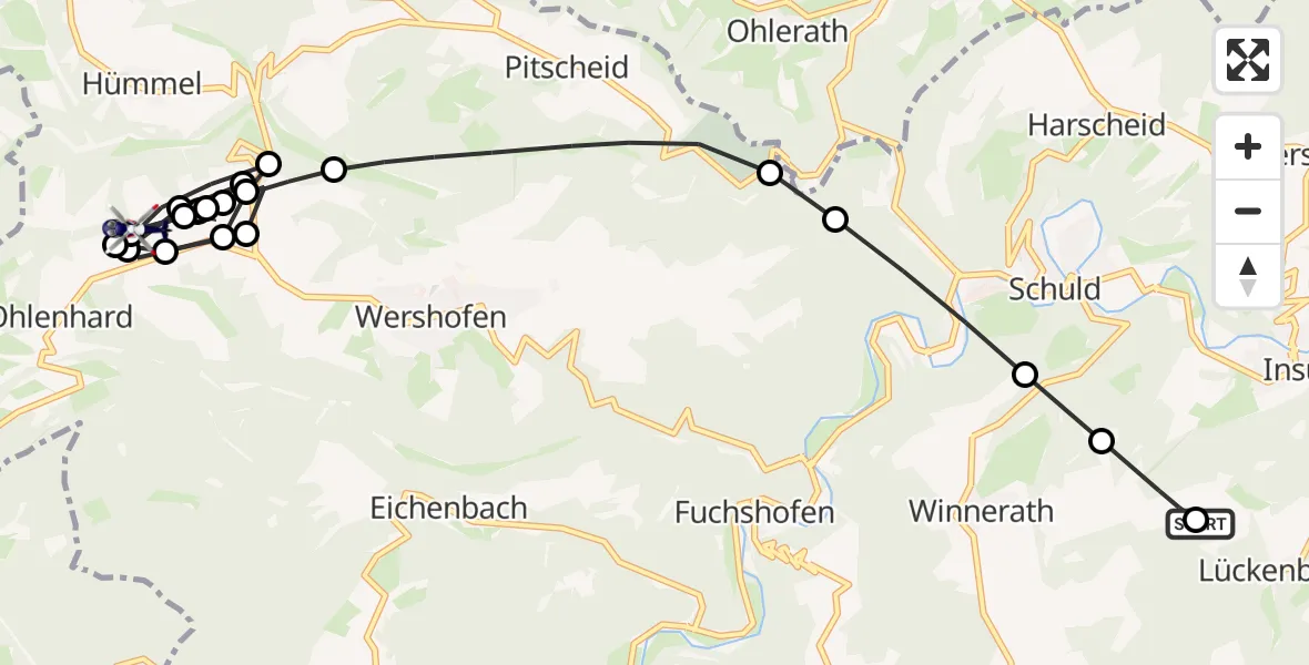 Flugroute Polizeihubschrauber Dümpelfeld - Wershofen/Eifel Flugplatz, 13 Mai 2026, 08:28