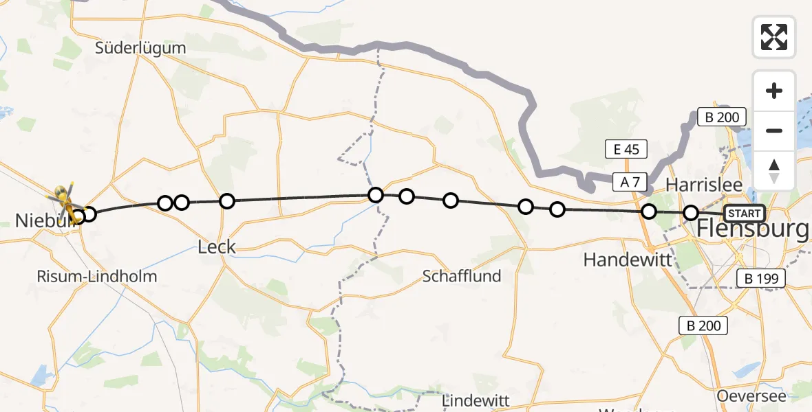 Flugroute Rettungshubschrauber Flensburg - Niebüll, 13 Mai 2026, 08:34