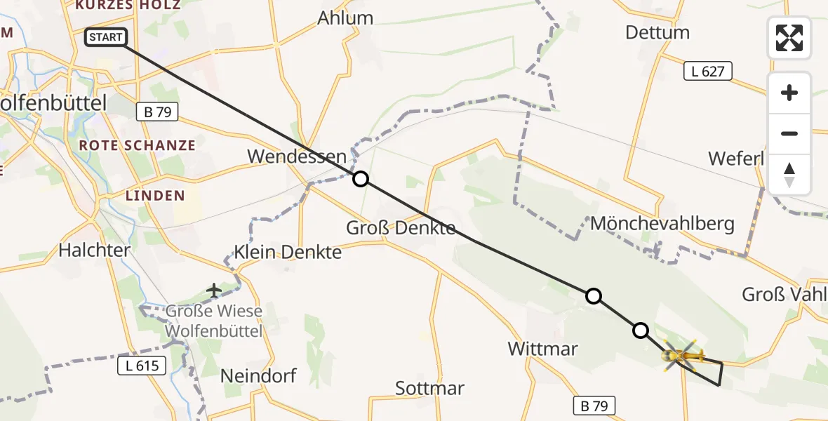 Flugroute Rettungshubschrauber Wolfenbüttel - Remlingen-Semmenstedt, 13 Mai 2026, 08:35