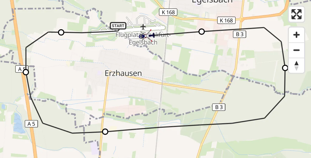 Flugroute Polizeihubschrauber Flughafen Frankfurt-Egelsbach - Flughafen Frankfurt-Egelsbach, 13 Mai 2026, 08:35