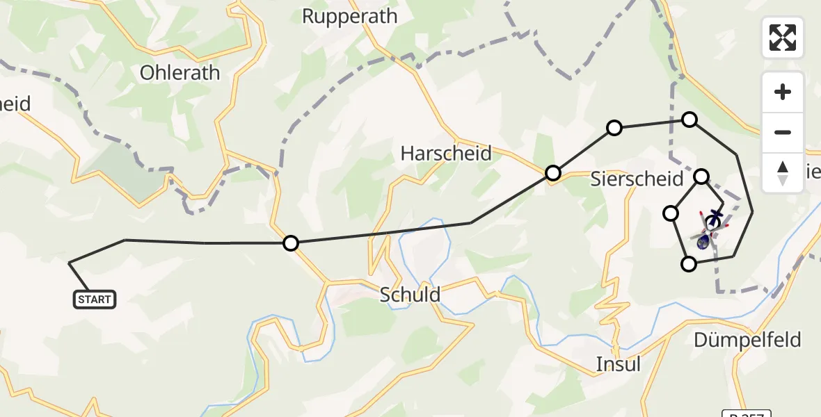 Flugroute Polizeihubschrauber Wershofen - Sierscheid, 13 Mai 2026, 08:39