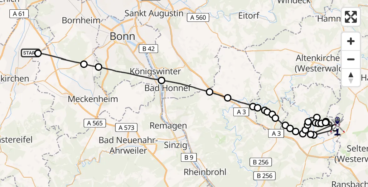 Flugroute Polizeihubschrauber Weilerswist - Maroth, 13 Mai 2026, 08:43